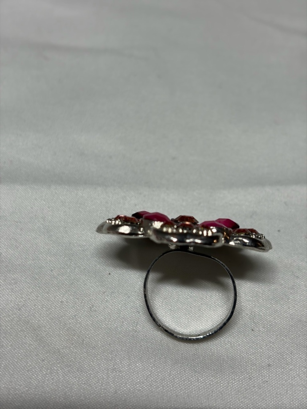 Pink Floral Statement Ring Rhinestone Adjustable - Picture 2 of 4